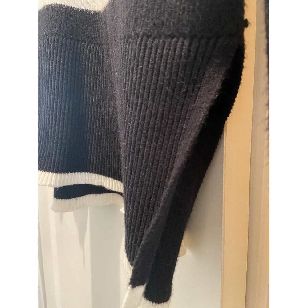 For the Republic Black White Striped Mock 1/4 Quarter Zip Womens Knit Sweater XS
